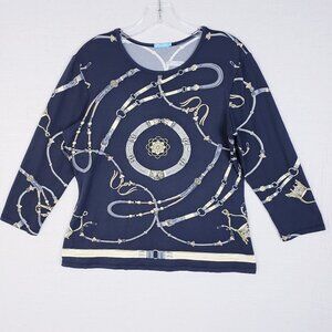 J. McLaughlin Top Equestrian Print Catalina Cloth Blouse Baroque 3/4 Sleeve sz M